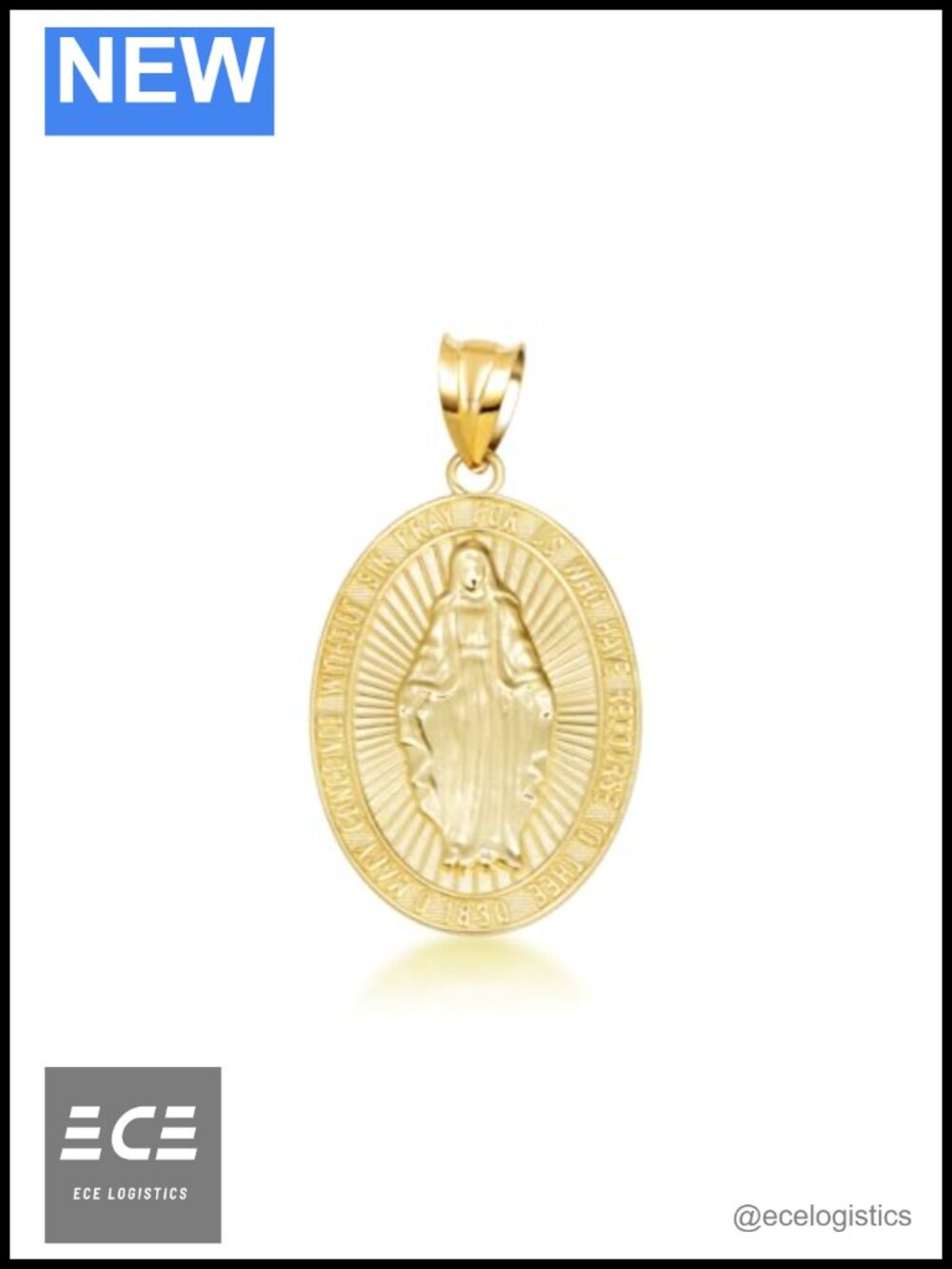 10K Solid Gold Miraculous Medal Virgin Mary Reversible Pendant Necklace